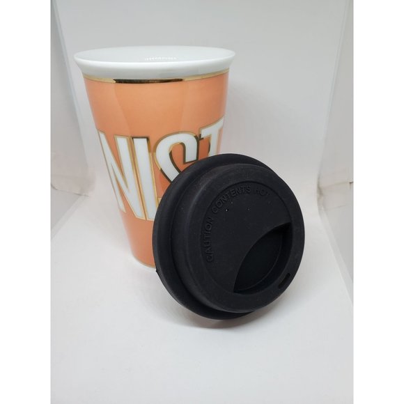 Feminist You Go Girl Commuter Pink Porcelain Mug 8 Oz w/ Black Silicone Lid NIB - Picture 4 of 9